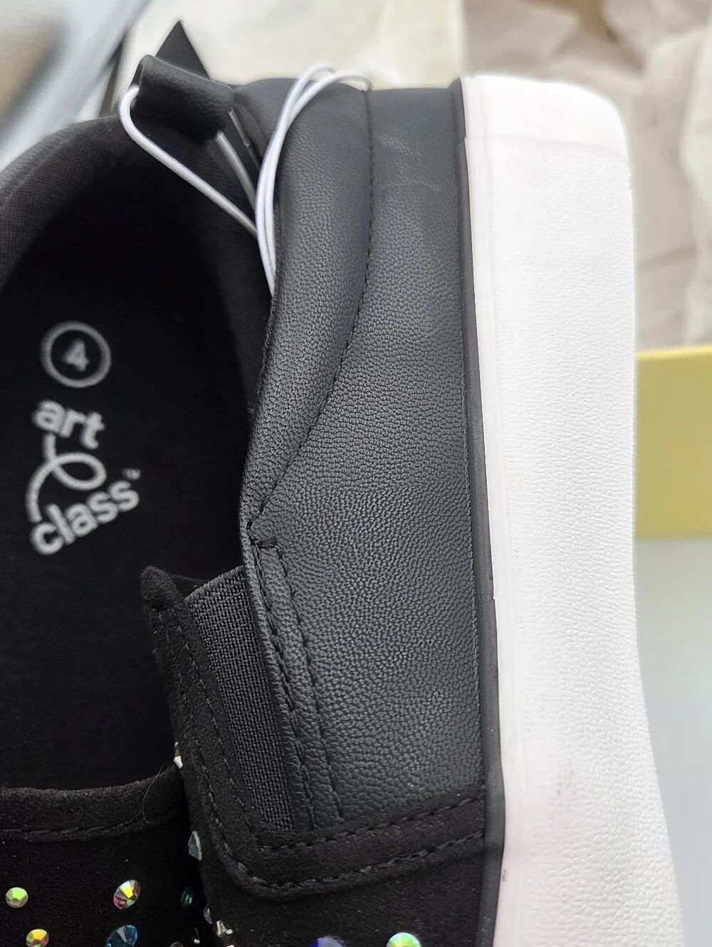 Art Class Girls Black Slip-On Sneakers with Multicolor Studs 4 NIB